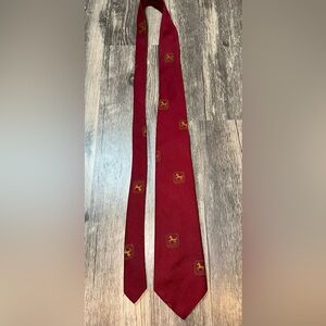 Vintage Beau Brummell Burgundy Silk Necktie Equestrian Horse Crest | USA Made